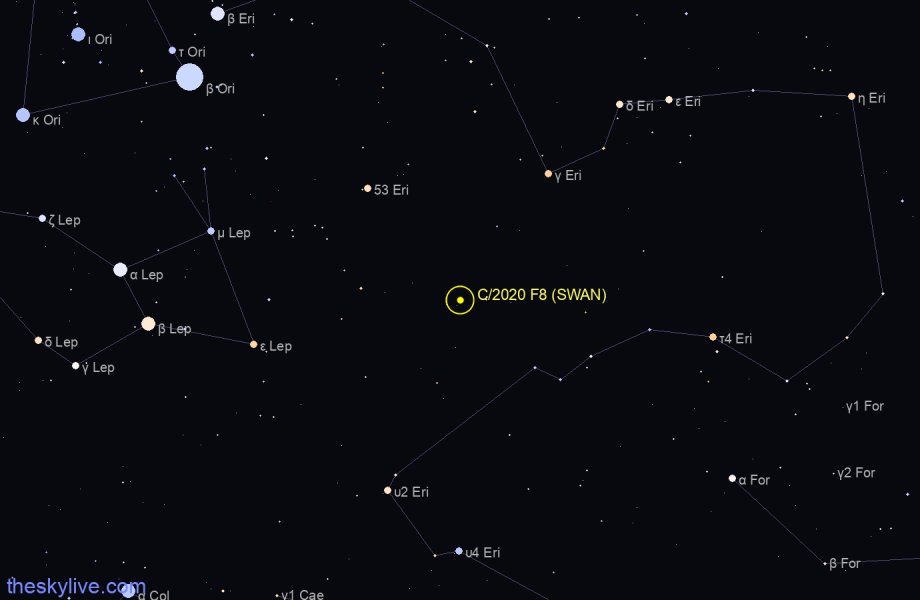 Finder chart of C/2020 F8 (SWAN) in Eridanus on May,19 2022