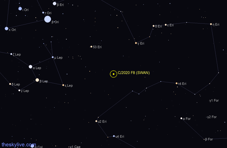 Finder chart of C/2020 F8 (SWAN) in Eridanus on June,05 2023