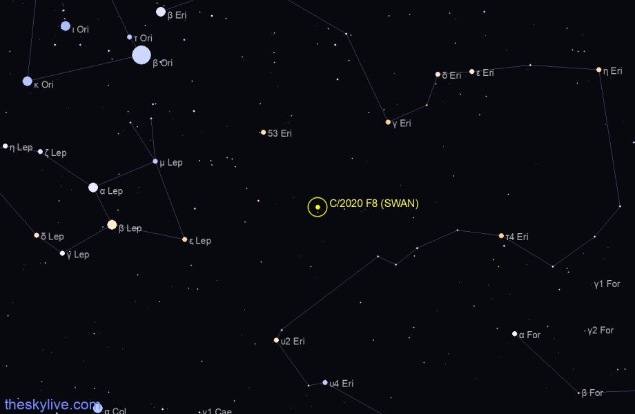 Finder chart of C/2020 F8 (SWAN) in Eridanus on April,27 2024