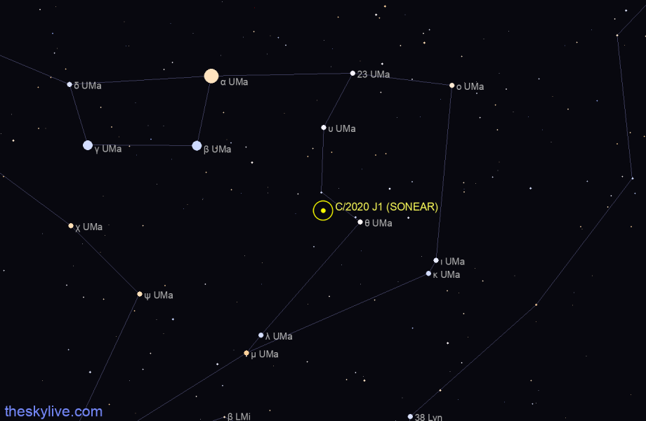 Finder chart of C/2020 J1 (SONEAR) in Ursa Major on April,27 2024