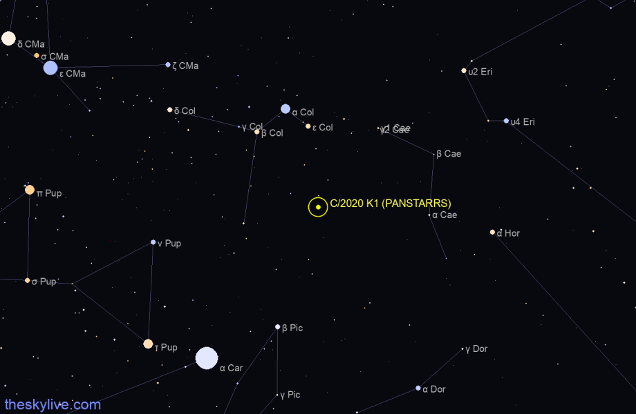 Finder chart of C/2020 K1 (PANSTARRS) in Pictor on April,26 2024