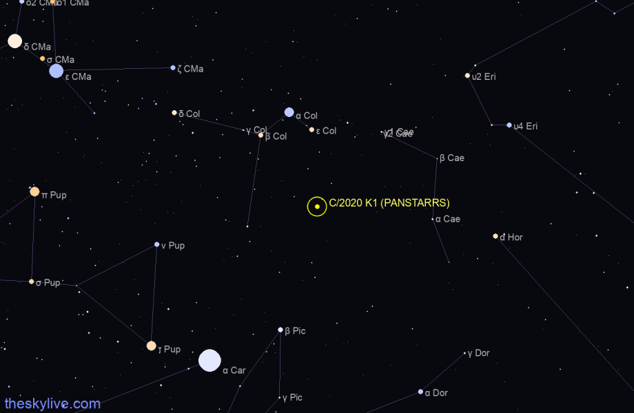Finder chart of C/2020 K1 (PANSTARRS) in Pictor on April,27 2024