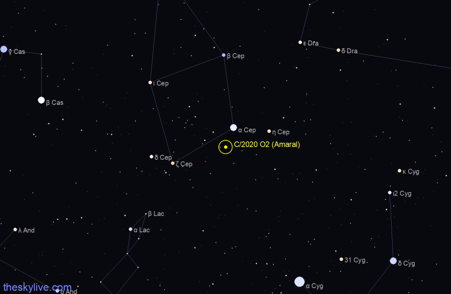 Finder chart of C/2020 O2 (Amaral) in Cygnus on March,27 2023