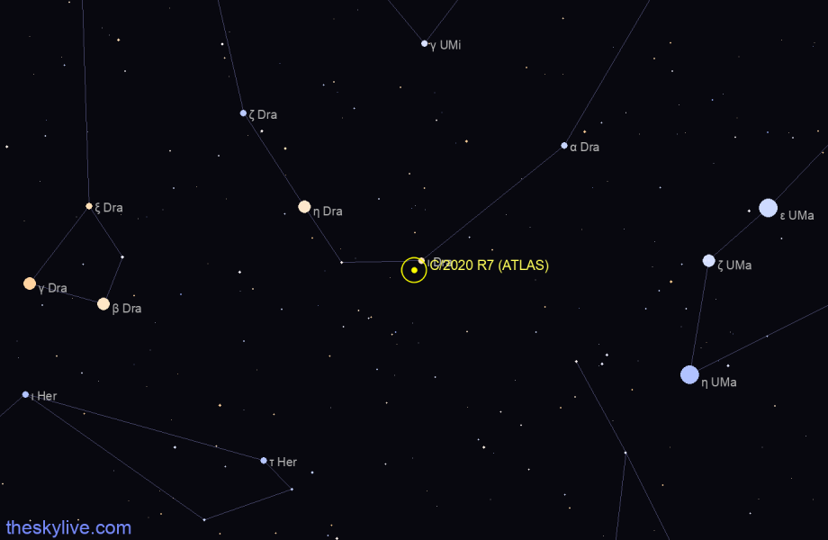 Finder chart of C/2020 R7 (ATLAS) in Hercules on June,01 2023