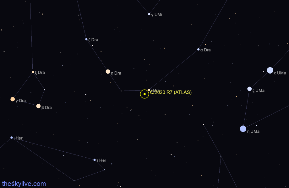 Finder chart of C/2020 R7 (ATLAS) in Hercules on February,21 2024