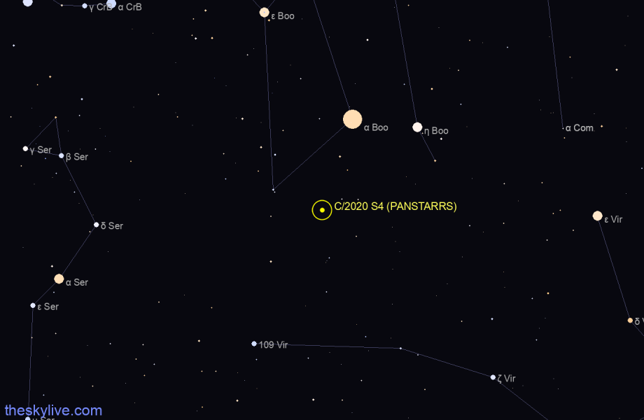 Finder chart of C/2020 S4 (PANSTARRS) in Virgo on October,04 2023