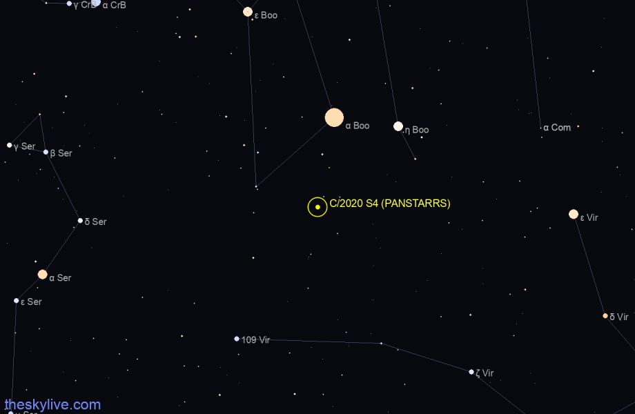 Finder chart of C/2020 S4 (PANSTARRS) in Bootes on April,24 2024