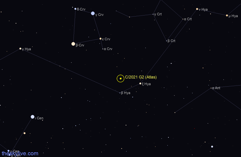 Finder chart of C/2021 G2 (Atlas) in Hydra on December,05 2023