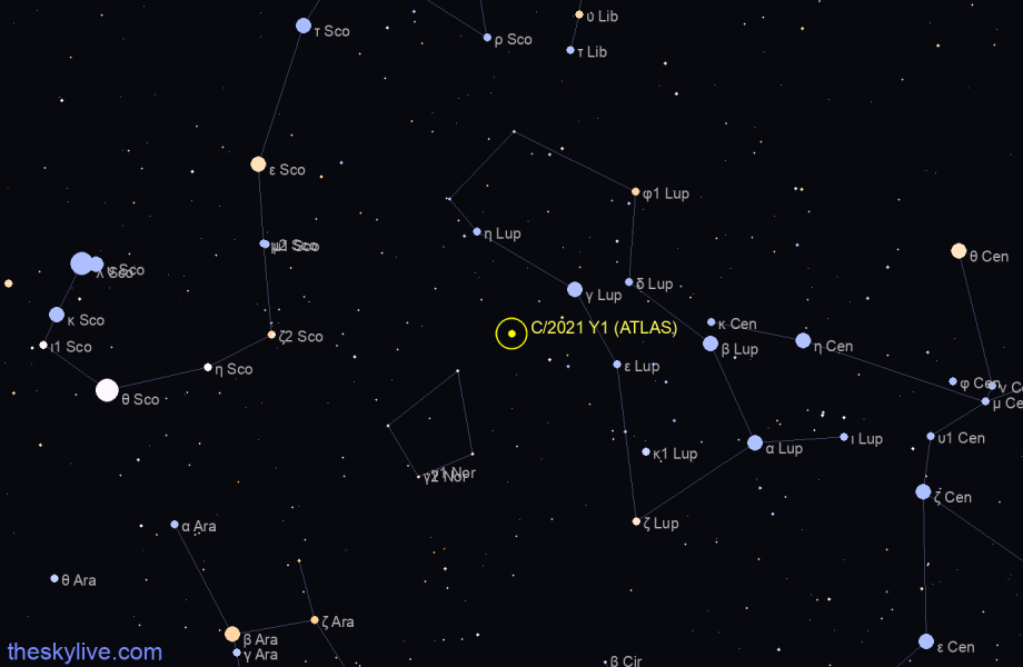 Finder chart of C/2021 Y1 (ATLAS) in Cassiopeia on January,17 2022