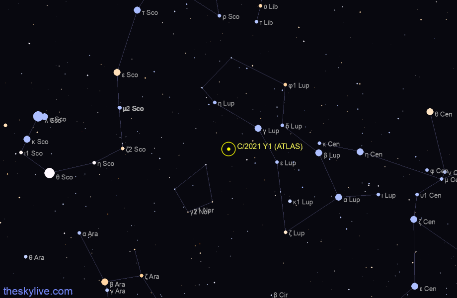 Finder chart of C/2021 Y1 (ATLAS) in Perseus on July,07 2022