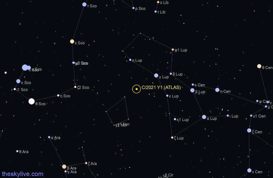 Finder chart of C/2021 Y1 (ATLAS) in Eridanus on March,30 2023