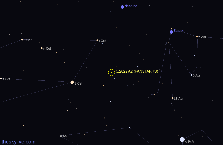 Finder chart of C/2022 A2 (PANSTARRS) in Cepheus on February,09 2023