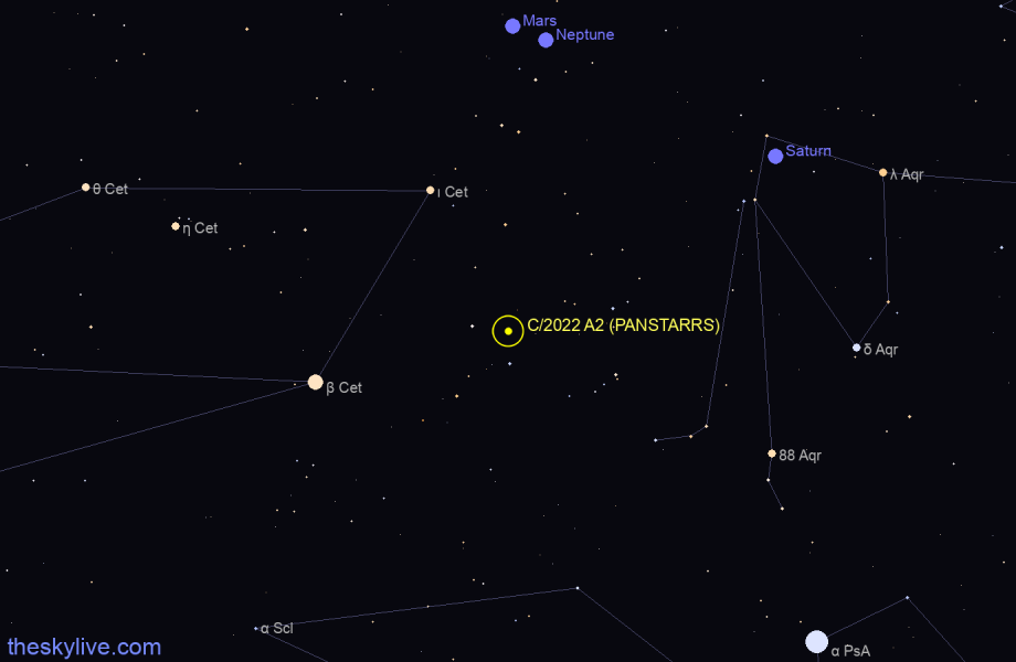 Finder chart of C/2022 A2 (PANSTARRS) in Andromeda on June,02 2023