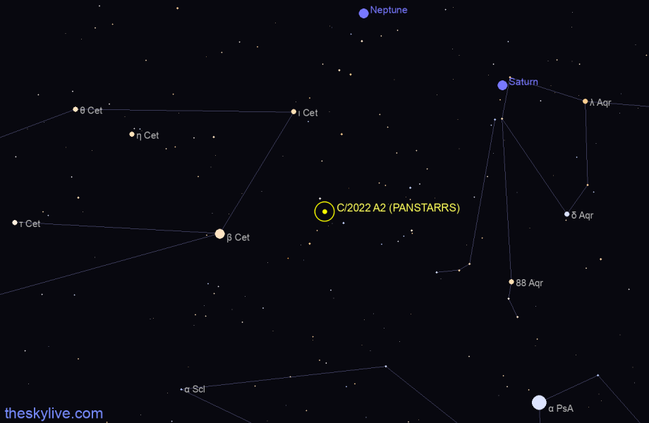 Finder chart of C/2022 A2 (PANSTARRS) in Cetus on April,24 2024