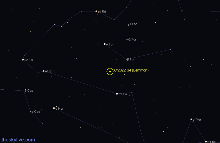 Finder chart of C/2022 S4 (Lemmon) in Eridanus on October,04 2023