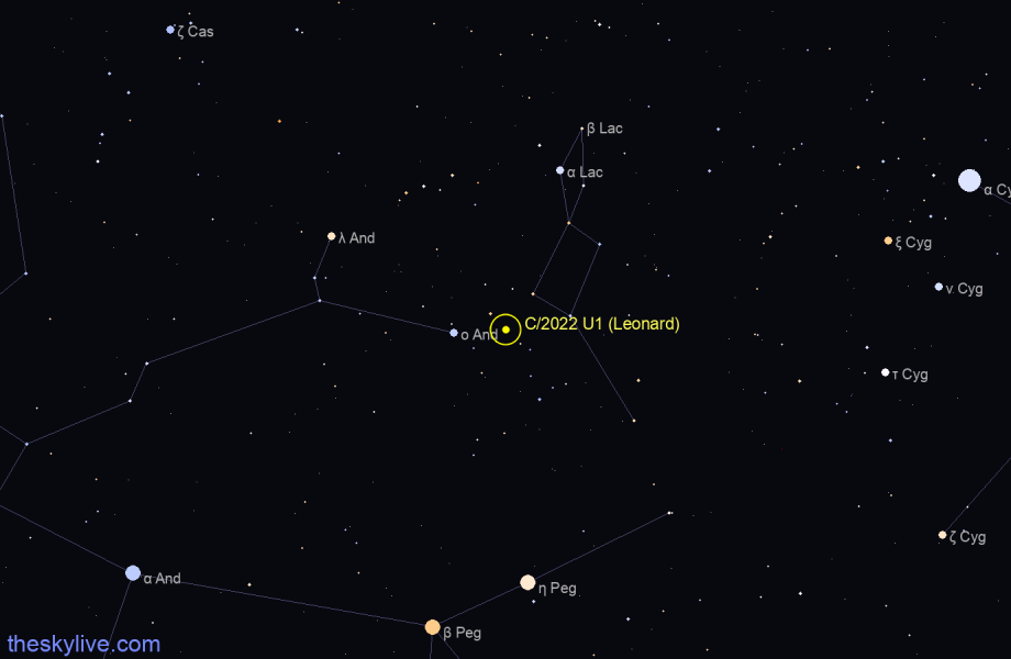 Finder chart of C/2022 U1 (Leonard) in Cassiopeia on October,04 2023