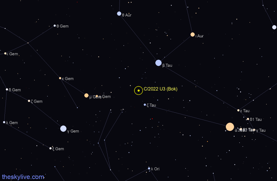 Finder chart of C/2022 U3 (Bok) in Taurus on April,25 2024