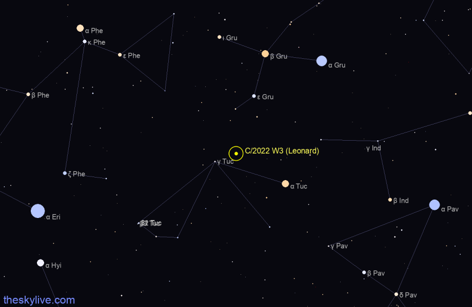 Finder chart of C/2022 W3 (Leonard) in Sagittarius on December,02 2023