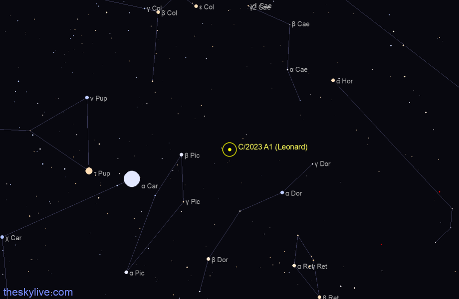 Finder chart of C/2023 A1 (Leonard) in Canis Minoris on May,28 2023