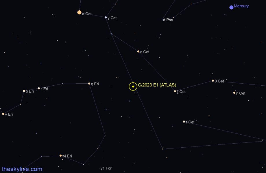 Finder chart of C/2023 E1 (ATLAS) in Cetus on February,29 2024