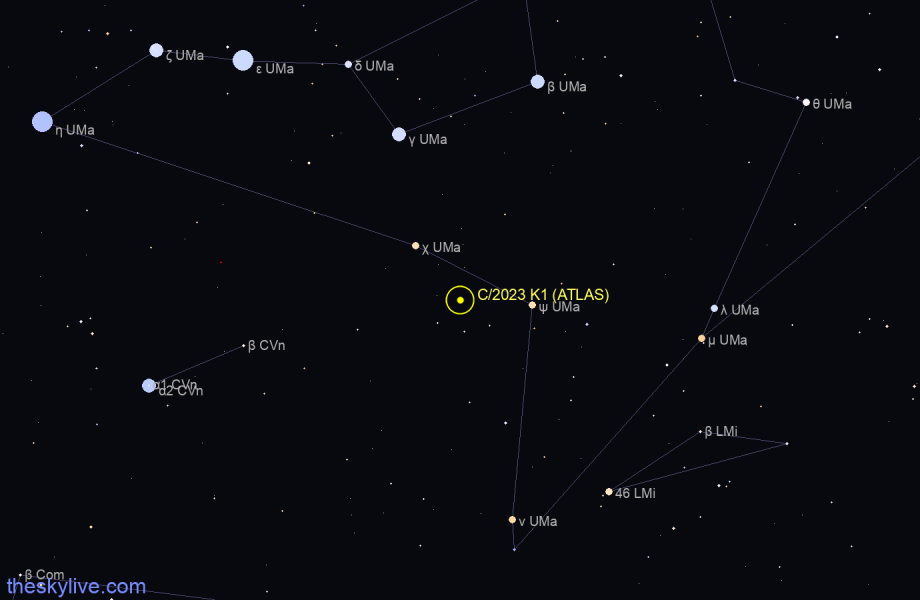Finder chart of C/2023 K1 (ATLAS) in Ursa Major on April,27 2024