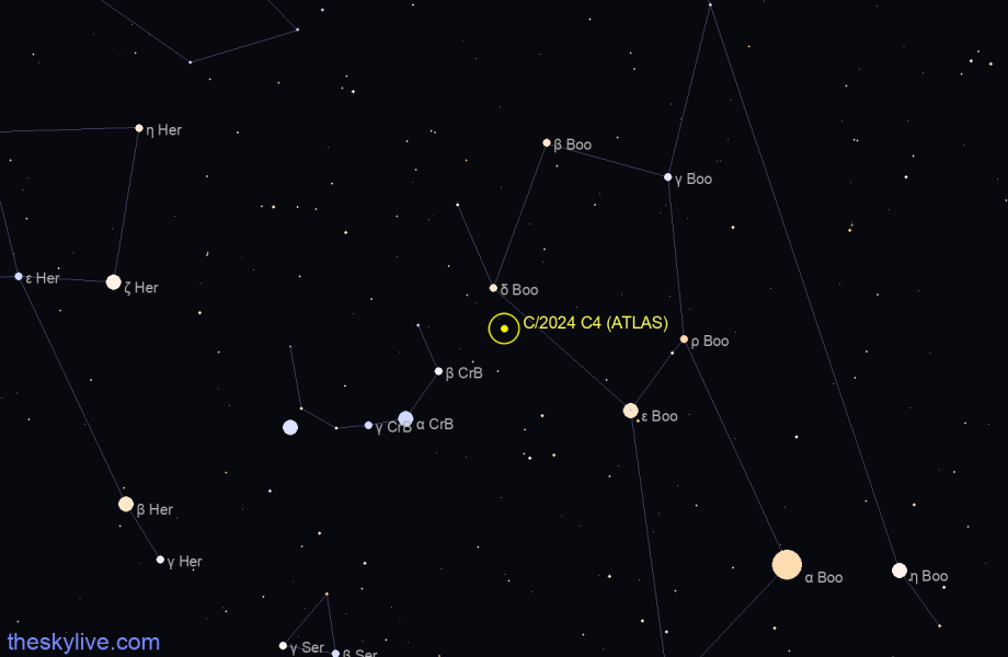 Finder chart of C/2024 C4 (ATLAS) in Serpens on April,27 2024