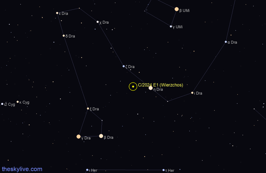 Finder chart of C/2024 E1 (Wierzchos) in Draco on April,27 2024