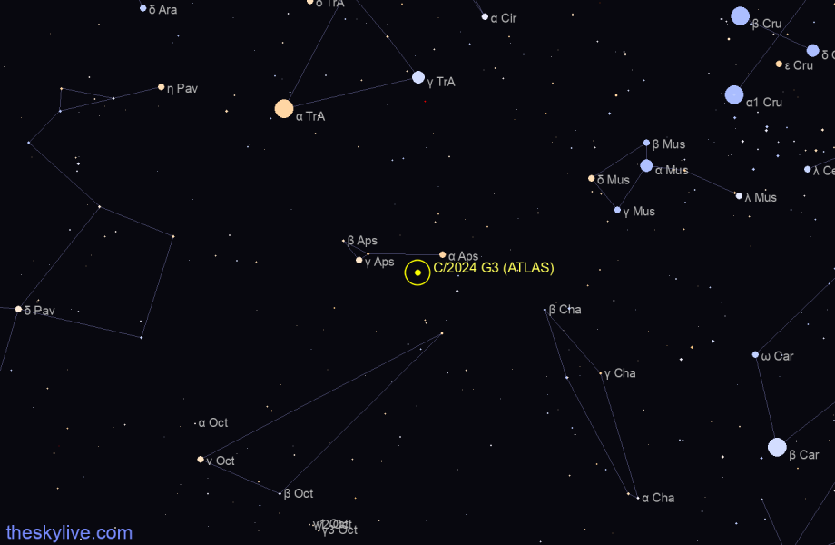 Finder chart of C/2024 G3 (ATLAS) in Apus on May,01 2024