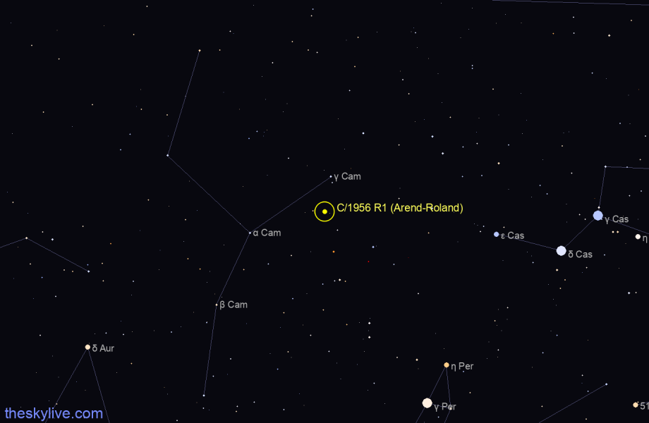 Finder chart of C/1956 R1 (Arend-Roland) in Camelopardalis on January,25 2022