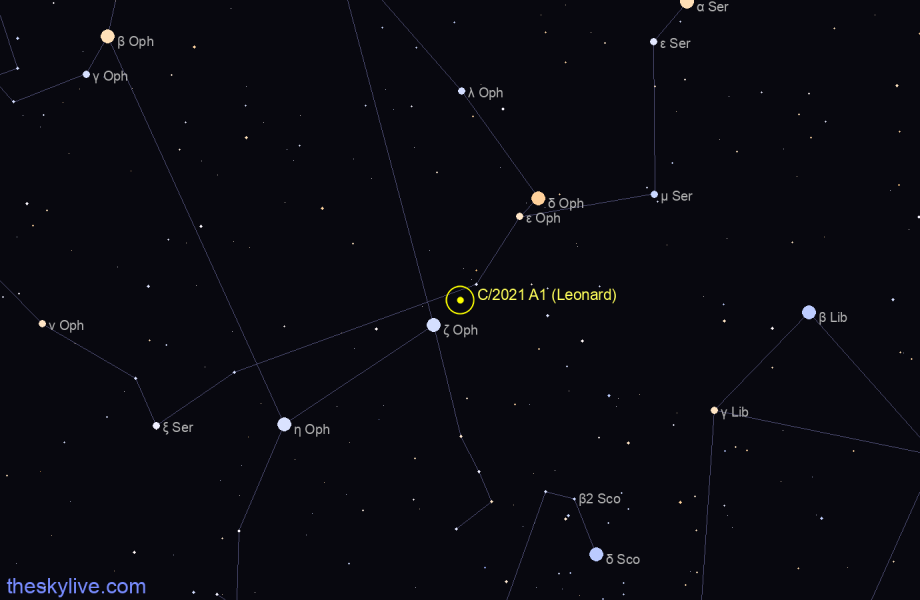 Finder chart of C/2021 A1 (Leonard) in Pisces Austrinus on January,17 2022