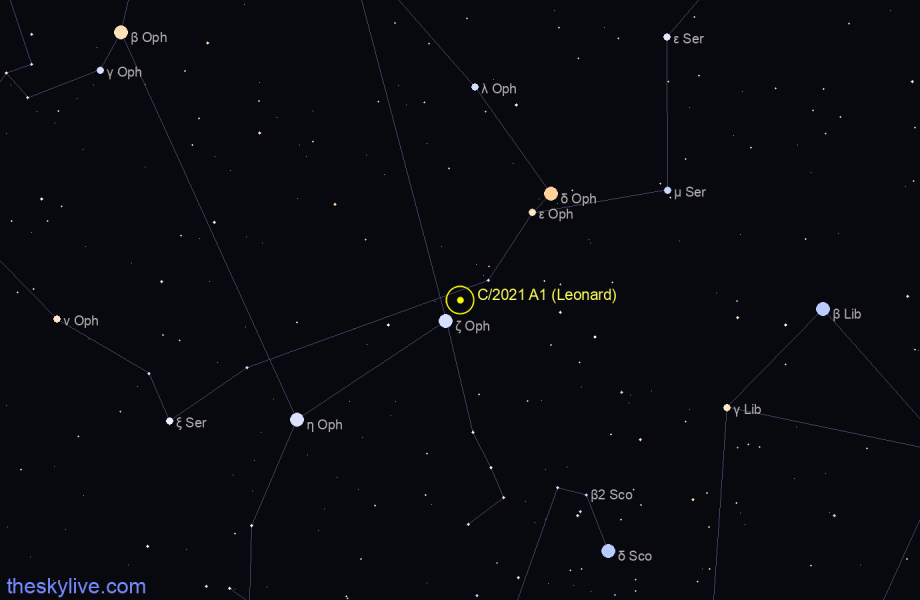 Finder chart of C/2021 A1 (Leonard) in Corona Australis on May,18 2022