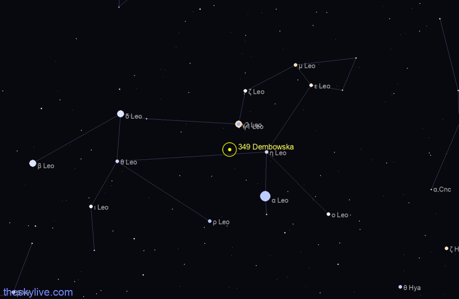 Finder chart of 324 Dembowska in Taurus on February,09 2023