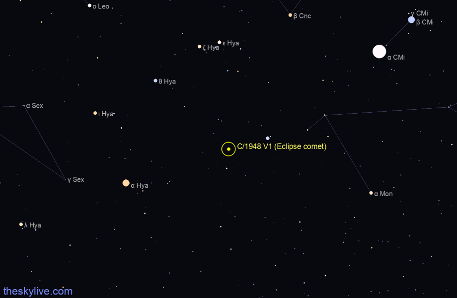 Finder chart of C/1948 V1 (Eclipse comet) in Hydra on January,24 2022