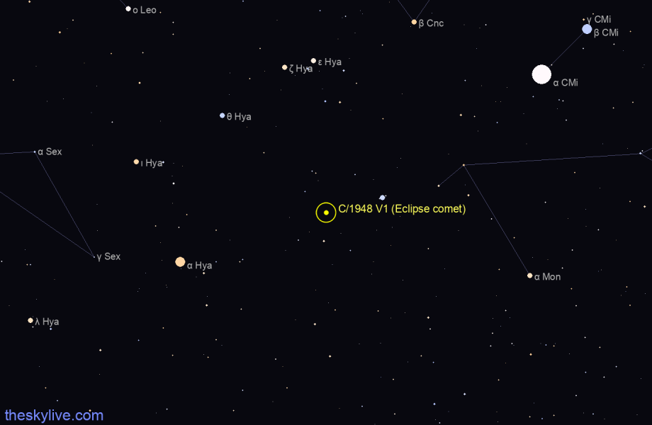 Finder chart of C/1948 V1 (Eclipse comet) in Hydra on April,27 2024