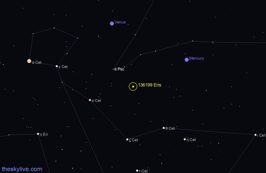 Finder chart of 136199 Eris in Cetus on July,05 2022