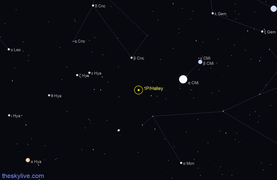 Finder chart of 1P/Halley in Canis Minoris on April,27 2024