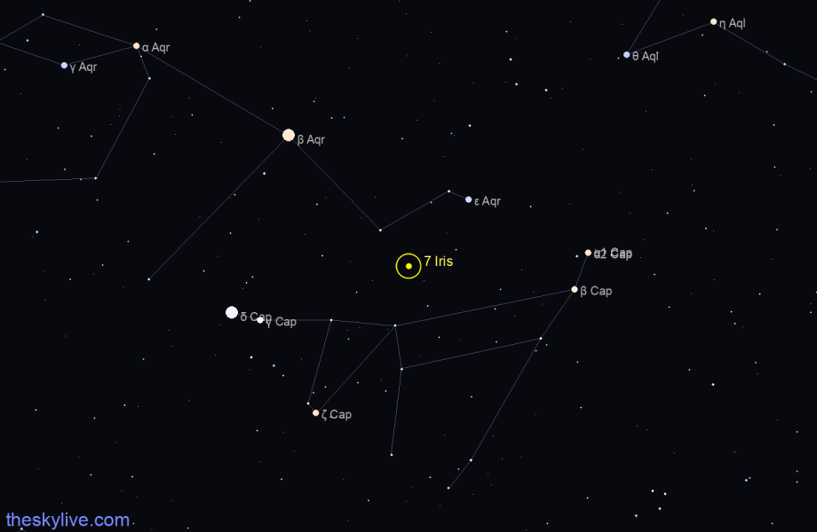 Finder chart of 7 Iris in Sagittarius on February,22 2024
