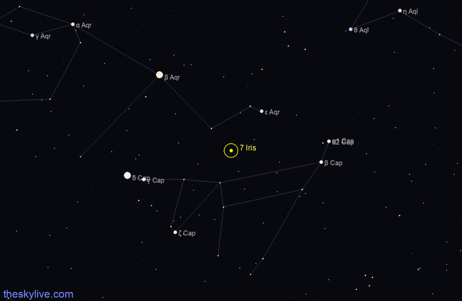 Finder chart of 7 Iris in Sagittarius on March,03 2024