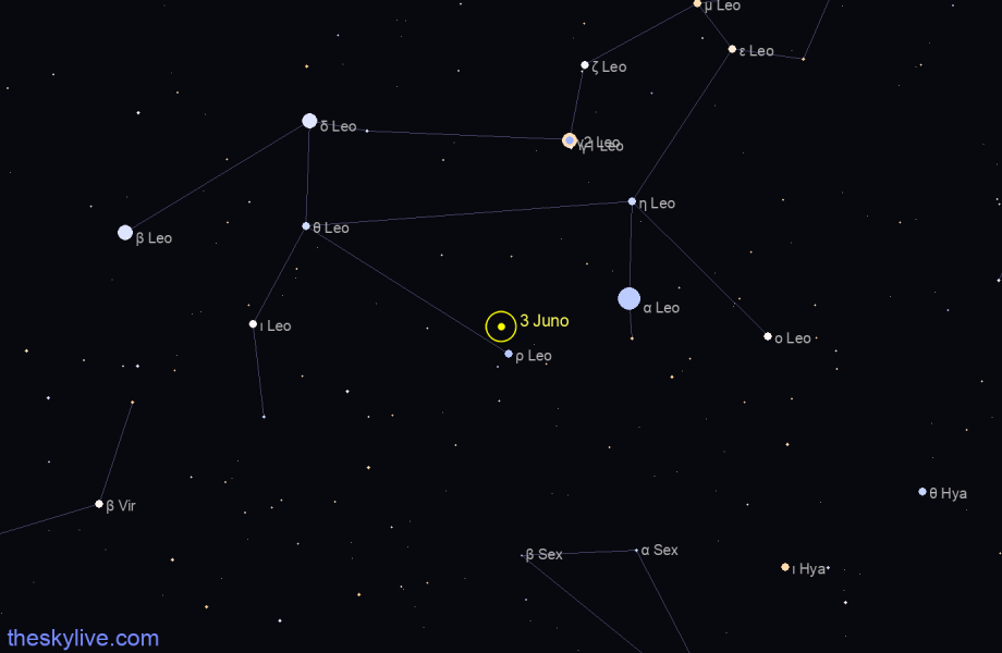Finder chart of 3 Juno in Aquarius on May,25 2022