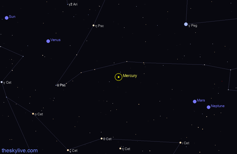 Finder chart of Mercury in Leo on August,16 2022