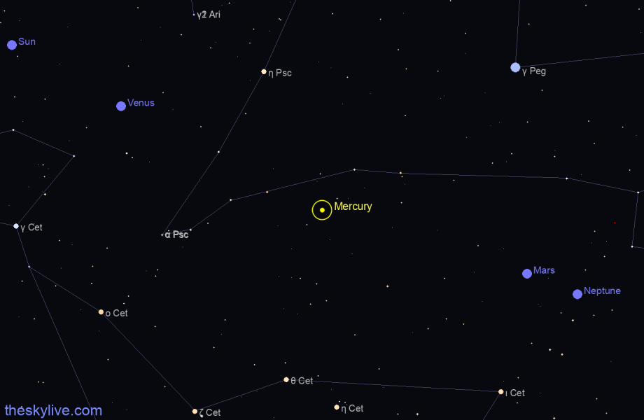 Finder chart of Mercury in Virgo on October,06 2022