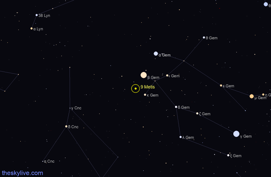 Finder chart of 9 Metis in Gemini on April,27 2024