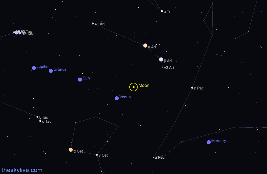 Finder chart of Moon in Aquarius on March,20 2023