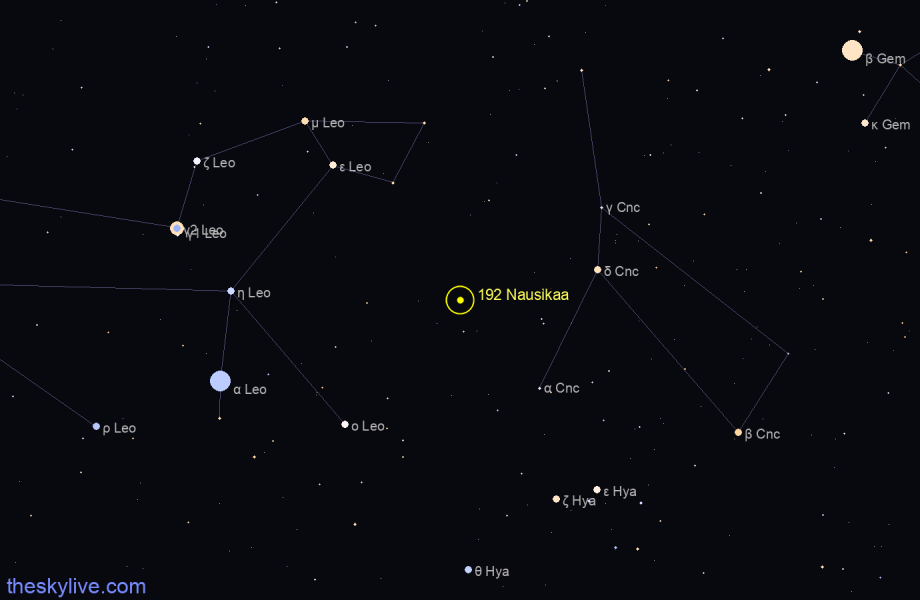 Finder chart of 192 Nausikaa in Capricornus on May,21 2022