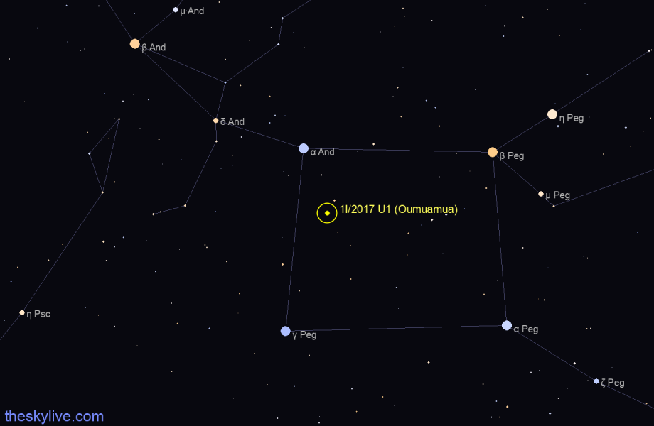 Finder chart of 1I/2017 U1 (Oumuamua) in Pegasus on March,28 2023