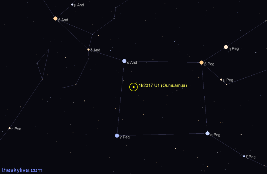 Finder chart of 1I/2017 U1 (Oumuamua) in Pegasus on April,24 2024
