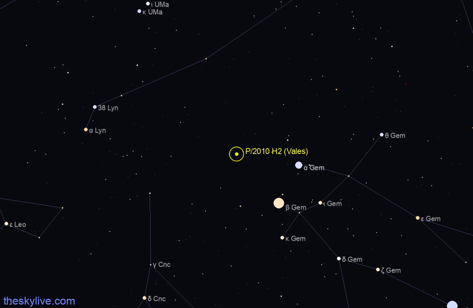 Finder chart of P/2010 H2 (Vales) in Aries on May,18 2022