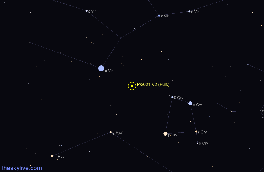 Finder chart of P/2021 V2 (Fuls) in Virgo on March,02 2024