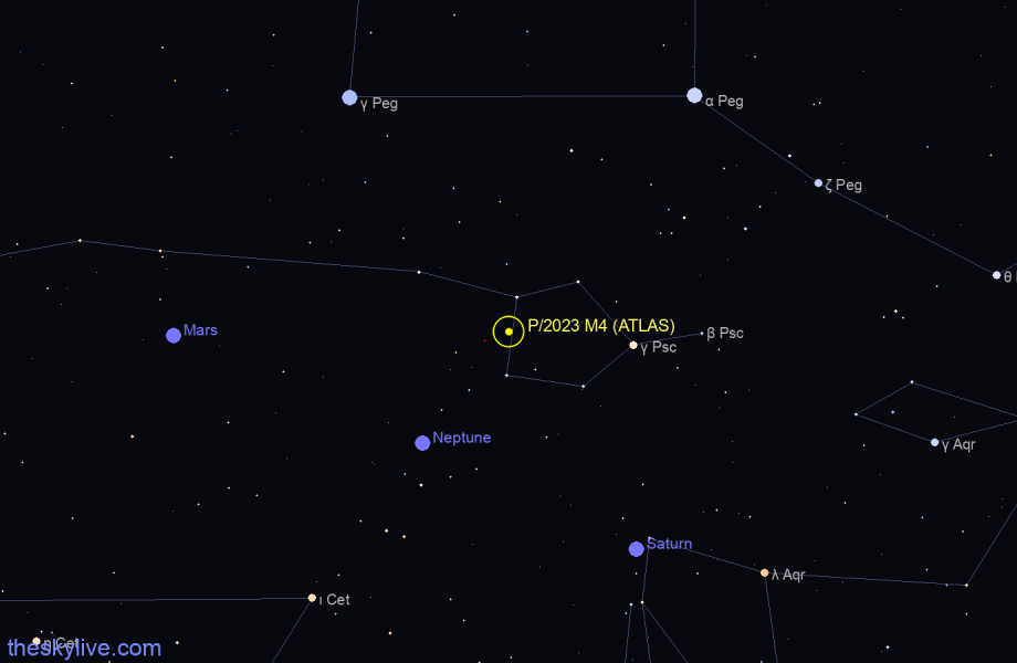 Finder chart of P/2023 M4 (ATLAS) in Pisces on April,27 2024
