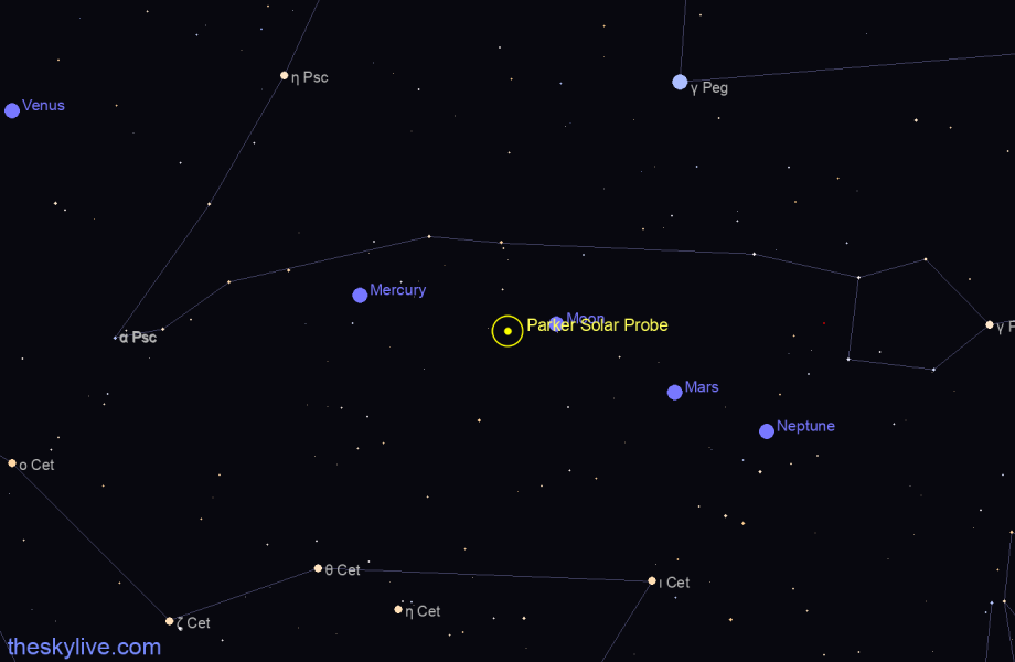 Finder chart of Parker Solar Probe in Sagittarius on December,02 2023